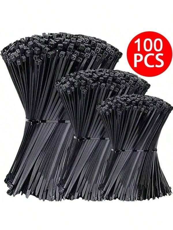 100 Stücke schwarze hochfeste, selbstverriegelnde Industrienylon Kabelbinder