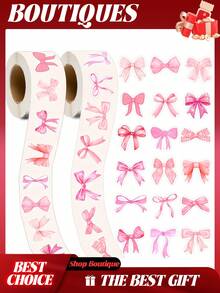 1000 件贴纸卷、蝴蝶结贴纸卷、DIY 蝴蝶结贴纸、粉色蝴蝶结贴纸、蝴蝶结美学贴纸、复古蝴蝶结贴花、蝴蝶结自粘贴纸、自粘蝴蝶结形状贴纸、乙烯基贴纸