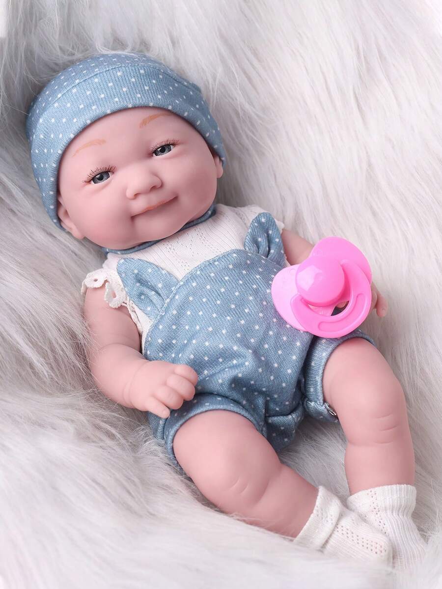 DOLL MEET 12.6英寸新生儿娃娃，蓝色兔耳朵，乙烯基材质，32厘米逼真重生娃娃，配有时尚袜子和帽子，是送给3岁以上女孩的完美生日礼物