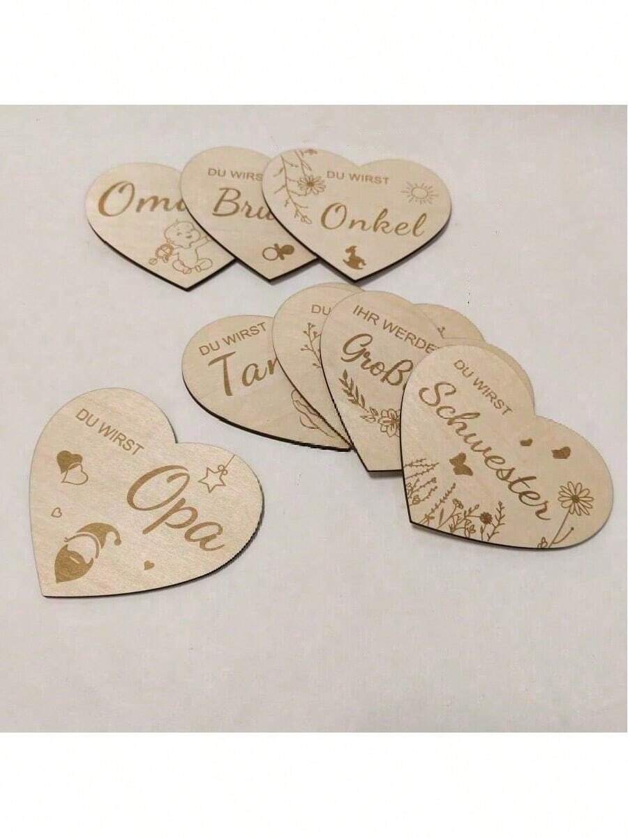 Set de 8 piezas de anuncio de embarazo con forma de corazón de madera, lindo letrero de anuncio de bebé