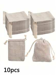 10 Hotel Coarse Cloth Tie Bags, 3x4-Inch Reusable Small Bags, Suitable For Jewelry, Tea, Wedding Party Gifts, Small Gift Packaging, Wedding Gift Packaging Bags, Valentine's Day Packaging Bags, Packaging Bag Gifts