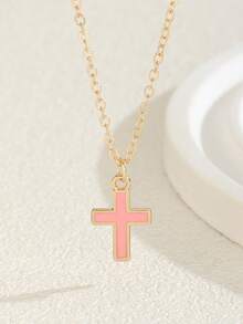 1 件简约可爱 6 色夏季十字架吊坠金合金项链，适合男孩和女孩日常佩戴，可用作日常旅行派对约会佩戴珠宝配饰，适合送给朋友家人节日生日礼物 - 彩色 - 查看 6