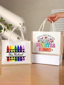 定制教师手提袋，教师姓名袋，蝴蝶结袋，教师礼物，教师礼品袋，带铅笔蝴蝶结的袋子，带姓名的单肩包，学习用品，返校季，办公用品，学校用品，教室用品，教师礼物，大学用品，同事用品，宿舍用品，教师用品，男女通用，青少年用品，初中生用品 - 彩色 - 查看 4