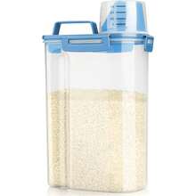 Rice Storage Container, 5 To 10lb Dry Food Airtight Dispenser, Pet Dog Cat Food Canister, Free Clear Plastic Kitchen And Pantry Bin For Oatmeal, Cereal, Pasta, Flour Pack Of 2 Grey - 3公升/藍色 - 查看 1