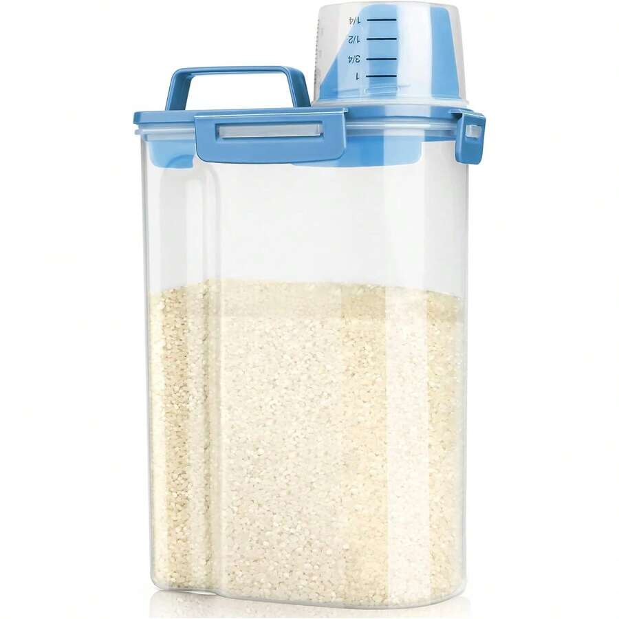 Rice Storage Container, 5 To 10lb Dry Food Airtight Dispenser, Pet Dog Cat Food Canister, Free Clear Plastic Kitchen And Pantry Bin For Oatmeal, Cereal, Pasta, Flour Pack Of 2 Grey - 3公升/藍色 - 查看 1