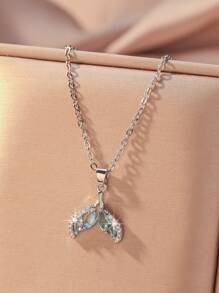 1pc Copper Cubic Zirconia Dopamine Lucky Clover Pendant Necklace, Fashionable Layering Collarbone Chain Jewelry For Women