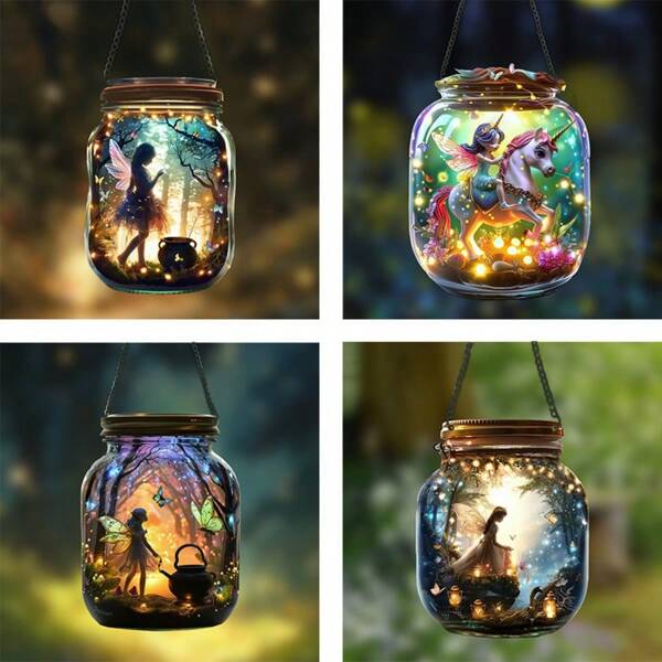 Magic Forest Acrylic Lantern-Fairy Tale Theme Outdoor Hanging Ornament, Thickness 0.3 Cm,No Power Supply, Including Installation Chain-Fantasy Garden Ornament, 7.9 X5.3 Inches