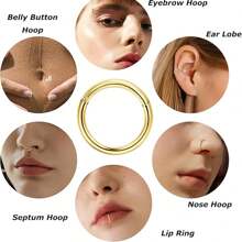 Set de 3 aros para la nariz de acero inoxidable hipoalergénico con bisagras y circonita cúbica, anillo segmentado de 16G para septum, nostril, labio, anillos de cartílago 18K chapados en oro de 8 mm y 10 mm para oreja, aretes de pabellón, concha, hebilla para el ombligo y piercing de pezón, joyería corporal unisex