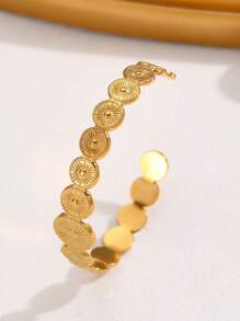 1pc Minimalist Fashionable Metal Polka Dot, Wavy Bamboo Joint Eyes Element Stainless Steel Bracelet For Women, Suitable For Parties And Daily Wear