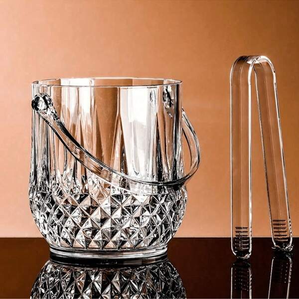 1 pièce Seau à glace transparent élégant avec poignée - Refroidisseur de boissons portable à la mode, convient pour les fêtes et événements