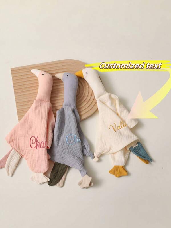 1pc Customized Comforting Plush Doll, Children's Comforting Cloth, For Children To Suck And Bite, Large Goose Comfort Cloth Doll, Comforting Cloth Doll Goose, Suitable As Birthday Gift, Children's Gift, Embroidered Soft Doll, Fluffy Goose Soft Doll, His/Her Birthday Gift, Newborn Gift, Unique Customized Goose Doll