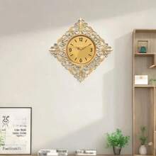 41cm European Wall Clock, Geometric Shape Design, Minimalist Floral Pattern, Metal Iron Frame Room Decor Bedroom Decor Dormitory Decor Back To School School Decor School Surprise