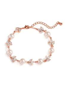 1 pièce Bracelet minimaliste micro-incrusté de zirconium et perle, design unique élégant et , convient pour les femmes