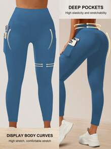 Große Größen Leggings mit Mehrfachtaschen für Damen, dehnbar, Größe X-5XL mit hoher Taille und Bauchkontrolle, Damen Leggings für Training und Yoga