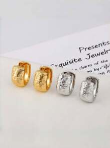 2pcs Fashionable And Versatile U-Shaped Hoop Earrings For Women, High-Grade Textured Geometric Huggie Earrings, Retro Niche Jewelry Accessories For Daily Wear