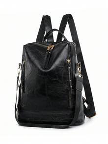 LECEY Mochila-bolso retro convertible - Diseño espacioso de doble uso con compartimento para computadora portátil y correas ajustables para el hombro - Perfecto para viajes, trabajo, escuela y uso diario - Negro - Ver 2