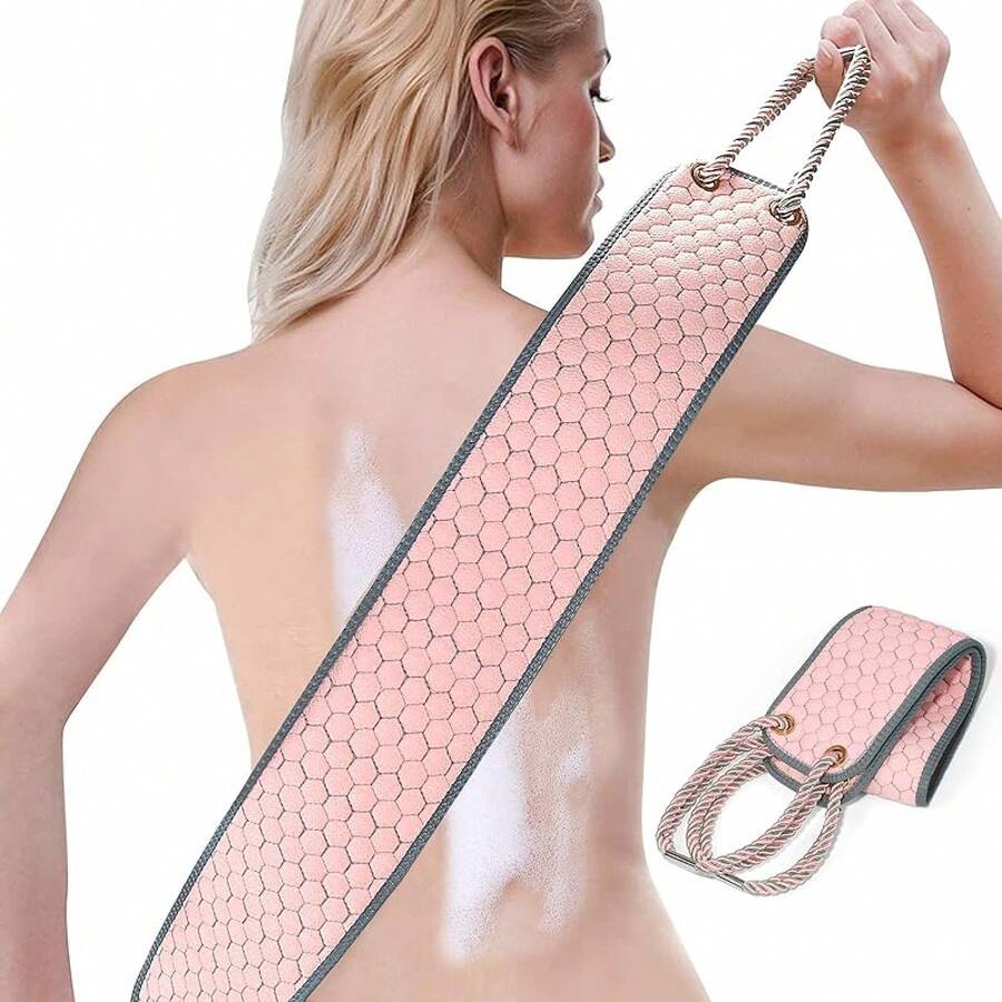 Exfoliating Back Scrubber For Shower, Double-Sided Back Scrub Washcloth With Handles For Use In Shower, 38 Inches Body Exfoliator Bath Tool To Clean Your Body Deeply For Men & Women Skin Care - 粉色 - 查看 1