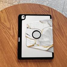 1pc, Stylus Holder + 720° Rotatable IPad Tablet Protective Case, Marble Pattern Design, For IPad Pro 2024 13-Inch/5th/6th/7th, IPad Air6 2024 4th/5th/8th/9th/10th, With Hollow Logo Hole, Anti-Drop Anti-Shock, Auto Wake/Sleep, Hard Back Soft Edge Design, Horizontal & Vertical Stand. Material: PU Leather + 1.5MM Thick Acrylic Hard Shell, Purchase As Needed (Please Read Description Before Ordering!) - Black - View 9