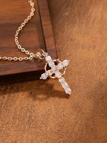 1 Piece Ladies' Zirconia Cross Necklace - Exquisite Cubic Zirconia Pendant Necklace Simple Gold Cross Pendant Necklace