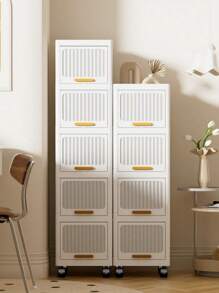 1 Stück Schlanker, hoher Badezimmerschrank mit Türen und Regalen, 4-stöckiger schmaler Badezimmerschrank-Organizer, beweglich und freistehend, Leinenturm-Schrank für kleine Räume, Küche, Wohnzimmer, weiß