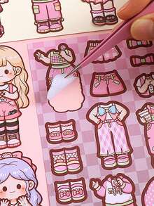 一套可爱时尚的服装贴纸，纸娃娃公主日常穿搭贴纸，DIY可爱卡通公主角色 - 彩色 - 查看 3