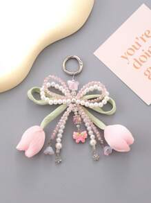 Series Tulips Faux Pearls Bows Bags Pendants Fresh And Simple Flowers Mobile Phone Accessories For Women