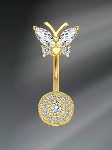 CIZME 1PC Gold Y2K Belly Button Rings Navel Barbell Stud Body Piercing Navel Piercings Jewelry Navel Rings For Women, 14G 10mm Stainless Steel White CZ Heart Butterfly Flower Belly Ring Navel Barbell Stud Body Piercing Navel Piercing