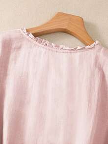 Áo cánh tay giữa bằng vải viscose thêu họa tiết cổ điển, dáng rộng, thoải mái, phong cách đồng quê, mùa hè - Màu Hồng baby - Xem 6
