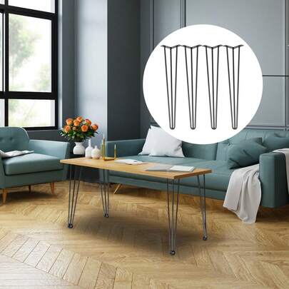 KOMHTOM 4-teiliges Set Tischbeine aus Metall mit Haarnadelform, Tischbeine aus Kohlenstoffstahl mit 4 Gummifüßen an der Unterseite und 3 Stangen, für Bänke, Schreibtische, Esstische, Beistelltische und Stühle