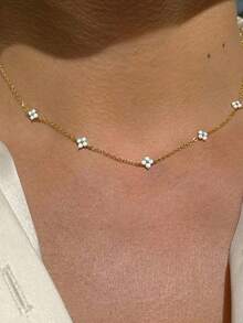 Znice 1 件幸运四叶花方晶锆石简约四叶草吊坠项链，适合日常佩戴，是送给女士、女朋友、妈妈（情人节、母亲节）的绝佳礼物 - 款式1 - 查看 7