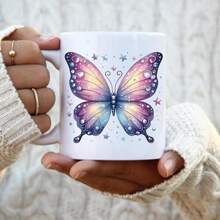 8 Stücke/Set UV DTF Transferaufkleber mit glitzernden Schmetterlings-Mustern - wasserbeständig und kratzfeste Aufkleber, selbstklebend, geeignet für 16 Unzen Libbey Gläser, Tassen und Flaschen - Rosa, Rot und Lila, perfekt für Glas- und Flaschen-Dekoration, DIY-Basteleien (Tassen nicht enthalten)