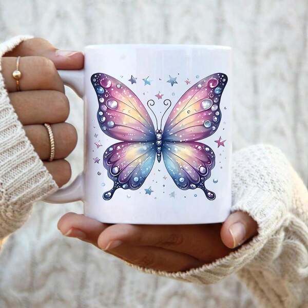 8 Stücke/Set UV DTF Transferaufkleber mit glitzernden Schmetterlings-Mustern - wasserbeständig und kratzfeste Aufkleber, selbstklebend, geeignet für 16 Unzen Libbey Gläser, Tassen und Flaschen - Rosa, Rot und Lila, perfekt für Glas- und Flaschen-Dekoration, DIY-Basteleien (Tassen nicht enthalten)