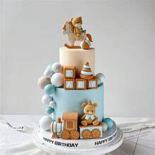 Set de 7 piezas de decoraciones de pastel con diseño de oso lindo para fiesta de cumpleaños, bautizo, revelación de género, decoración de cumpleaños, de material de goma suave y reutilizable (rosa, azul, verde) - Multicolor - Ver 6