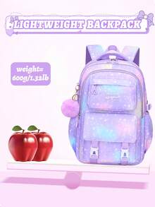 3件套大容量女童背包，带午餐袋、口袋和铅笔盒，渐变色印花书包。可容纳15.6英寸笔记本电脑，多功能口袋。适合户外旅行、返校、郊游和日常使用。