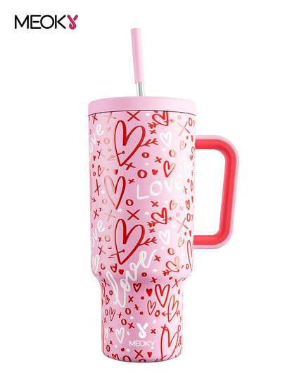 40oz/1.2L Handled Straw Vacuum Insulated Water Bottle, Stainless Steel Insulated Travel Mug, 100% Leak Proof, Keeps Cold For 34hrs Or Hot For 10hrs (Premium Edition)