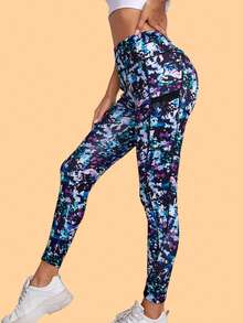 1 件印花高腰运动紧身裤、瑜伽裤、修身紧身裤