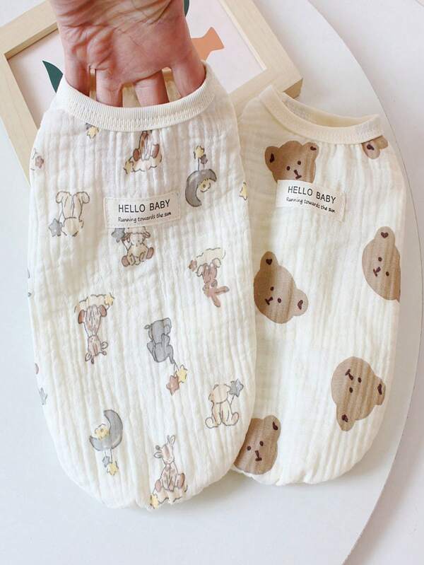 1 pieza Chaleco para mascotas con estampado de oso lindo (posición aleatoria) hecho de tela de poliéster suave y transpirable, adecuado para perros y gatos pequeños y medianos, para el verano