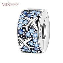 MISEFF 1 Pc Genuine S925 Sterling Silver Charm Synthetic Zirconia Fixed Clip Locator Clasp Pendant Suitable For DIY Bracelet Necklace Luxury Fine Jewelry Making Ladies Birthday Gift For Friends