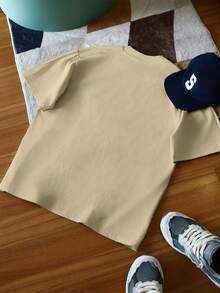 1 Stück Polyester T-Shirt mit Kalifornien-Kokosnussbaum Schriftaufdruck, geeignet für Strand, Lässig dates, Sport, Büro, Zuhause, Streetwear, gleiches Paar-Oberteil, Ganzjährig - Khaki - Übersicht 5