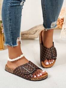 Damen Lässig Multifunktions Indoor/Outdoor Flache Sandalen mit verstellbarem Schnallenverschluss, dicker Sohle, atmungsaktiv und offene Zehenpartie