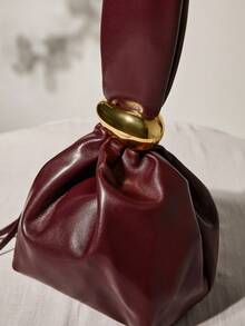 Clariva PU Material Evening Bucket Bag, Minimalist & Fashionable For Casual Daily Use Winter Gifts - Burgundy - View 4