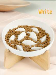 Gamelle Chat Slow Feeder Bowl With Stand - Ceramic Elevated Cat Food Bowl For Dry & Wet Food, Anti-Vomiting Puzzle Feeder