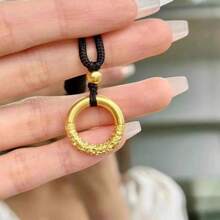 Fashionable 18K Gold Plated Good Fortune Hoop Necklace, Suitable For Wedding, Party, Holiday And Daily Wear, Pendant Rope Chain Necklace, Unisex Lucky Charm Gift