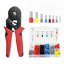1 pieza Alicates de crimpado eléctricos profesionales - Cabezal ajustable con trinquete, estructura metálica resistente en rojo y negro, herramienta ergonómica de crimpado de tubería para reparación de circuitos eléctricos y mantenimiento de energía (sin batería), alicates de electricista