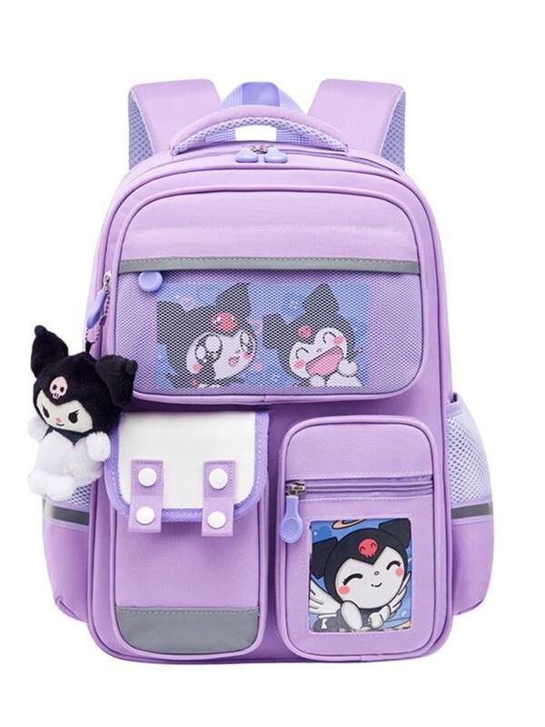 Sanrio حقيبة ظهر كيوت كارتونية من كورومي 1 قطعة، حقيبة مدرسية من سانريو مع جيوب متعددة، خفيفة الوزن وقليلة الحمل، حماية للظهر، بطراز بريطاني، سعة كبيرة، مع علاقة