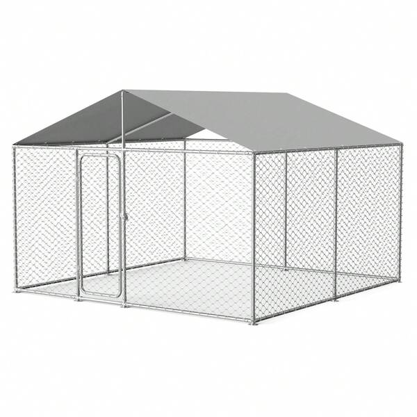Heavy Duty Outdoor Dog Kennel Outside With Waterproof UV-Resistant Cover, Security Lock, Steel Fence, Durable Dog Enclosure House For Large Dogs (90x90x63IN)