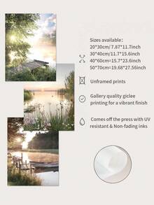 3 件/套现代乡村风景油画艺术印刷品 - 令人惊叹的无框几何三联画墙壁海报，带有湖泊和木制独木舟自然摄影 - 非常适合家庭办公室、客厅和卧室装饰，艺术墙壁艺术可用于季节性装饰和独特的礼物创意 - 彩色 - 查看 6