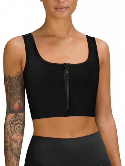 Chest Binder Transgender FTM Square Collar With Front Zipper Binder Bra Tank Top