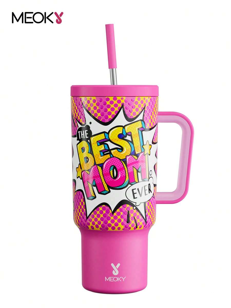 Cốc 40oz có quai và ống hút, cốc cách nhiệt, bình đựng nước cách nhiệt chân không, cốc có nắp và ống hút, cốc du lịch bằng thép không gỉ cách nhiệt, chống rò rỉ 100%, giữ lạnh trong 34 giờ, quà tặng Ngày của Mẹ cho Mẹ (Mẹ tuyệt vời nhất)