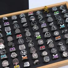 10pcs/Pack Vintage Gothic Punk Style Rings, Skull Animal Eye Open Ring, Unisex, Versatile, Suitable For Parties & Jewelry Gifts